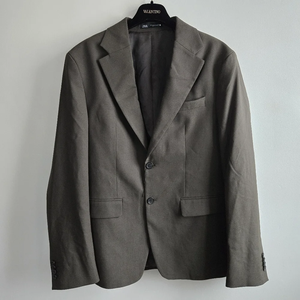 New Zara Textured Single Breasted Lapel Collar Moss Green Suit Blazer 38 NWOT